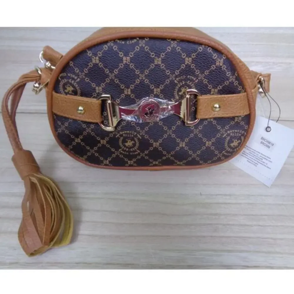 Beverly Hills Polo Club BHPC Brown Vegan Leather Crossbody Purse